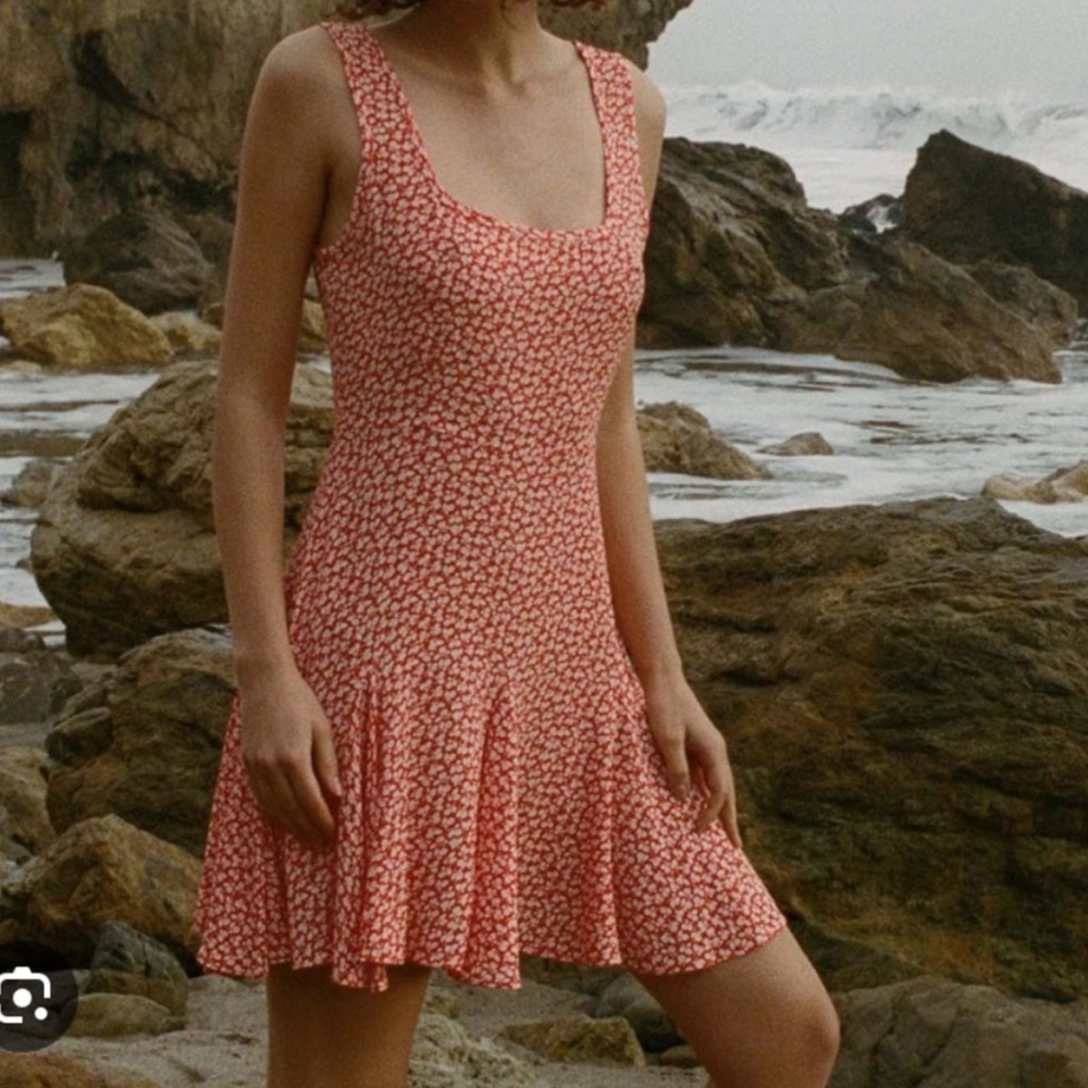 Doen Coral Mini Dress with White Floral Print